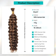 Human Braiding Hair For Boho Braids 4/27 Highlight Ombre Deep Wave Bulk Human Hair 110g 26 Inch Curly Wave Honey Blonde Human Hair Extensions No Weft 2 Bundles/Pack - SP4/27 - 查看 4