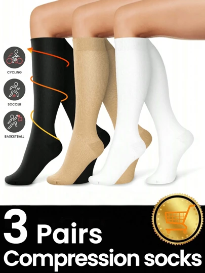 3 pares de calcetines de compresión para mujer, con gradiente de presión, invisibles, antideslizantes, transpirables y sin sensación de sofoco, aptos para correr, senderismo, viajes, fitness, vuelos y talla grande, cómodos