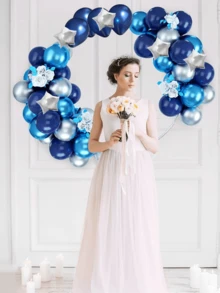 63pcs Navy Blue, Metallic Blue & Silver Color Balloon Set For Birthday Party, Wedding, Anniversary Decor