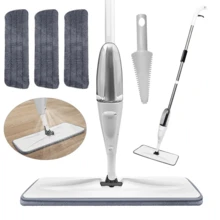 Mop Set With Spray Function 360° Flexible Head 3 Microfiber Pads Wet And Dry Use For Bathroom Kitchen Office - White - View 1