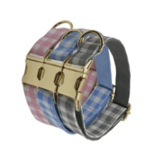 New Dual-Tone Plaid Zinc Alloy Clasp Pet Dog Collar, Adjustable Size Fit For Large, Medium, Small Dogs, Soft And Comfortable, Durable Zinc Alloy Clasp Plated In Gold, More Sturdy Than Plastic Clasp, Easy To Tighten And Quickly Release (Slight Color Variation Due To Leather Batch Difference, Random Color Delivery)