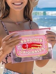 Cuatro tipos de bolsas de cosméticos impermeables impresas con latas de pescado, incluidas bolsas de cosméticos para la playa de verano, bolsas para aperitivos, bolsas de almacenamiento de productos de belleza, bolsas de almacenamiento de cargadores, bolsas de almacenamiento de esmalte de uñas y bolsas de cosméticos aptas para gran capacidad, moda, estilo simple