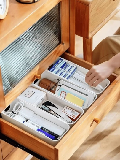 10Pcs White Plastic Storage Bins With Handles, 8.86"X3.54"X2.95" Inch White Plastic Organizer Basket, Versatile Open Drawer Organizer For Nursery Room, Toy, Hair Accessories, Phone Cases, Kitchen, Cupboard, Office, Bathroom, Home Tidy Open Storage Boxes, Space Saving