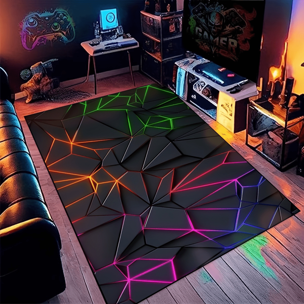 1pc Neon Gaming, Cyberpunk Style Vibrant Multicolor Geometric Pattern Bathroom Mat, Decorative Floor Mat Carpet Room Decor Bathroom Accessories Back To School