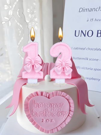 Creative Pink Bow 0-9 Number Candles, Birthday Cake Decoration Candles, Party Candles, Atmosphere Party Supplies, Romantic Party Supplies, Suitable For Valentine's Day, Solo Party, Birthday Party, Etc. Cake Decoration, Baking Decoration, Creative Numeric Birthday Candles, Theme Party, Mother's Day, Valentine's Day Decoration, Handmade DIY Gifts. Essential For 1st-100th Birthdays