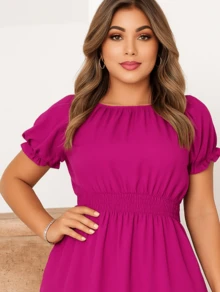 Kit 2 Women's Dresses Casual Vibrant Colors Ruffle Short Sleeves Elegant - Rose Red - View 3