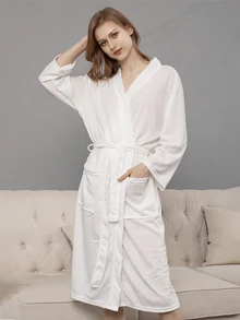 1 件轻便时尚浴袍，适合居家、海滩、酒店使用，速干、亲肤、情侣家居服、简约格子设计、性感睡衣返校 - 彩色 - 查看 4