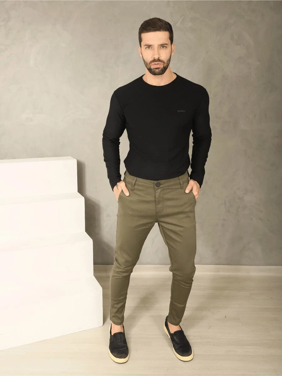 Men's Fine Sport Pants Premium Satin Fabric Tailoring Built-In Pocket - Verde - Ver 1