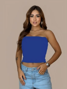 2 Women's Cropped Tube Top Without Straps And Without Basic Pads Double Layer Of Suplex Slim Fit Shaper Strapless - 咖啡棕 - 查看 5