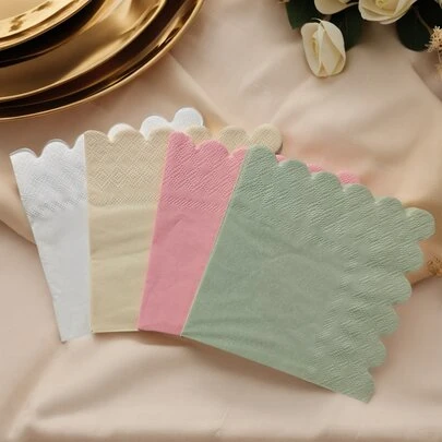 25/50 Pcs Scalloped Paper Napkins Disposable, 2-Ply Paper Napkins Cocktail Napkins Scalloped Napkins For Dinner Wedding Birthday Party Decorations,5 X 5 Inch