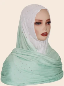 1 Pc Women's New Arrival Transitional Summer/Autumn Rhinestone Star Print Striped Long Head Scarf, Middle Eastern Style - Transitional Starry Hair Scarf - View 13
