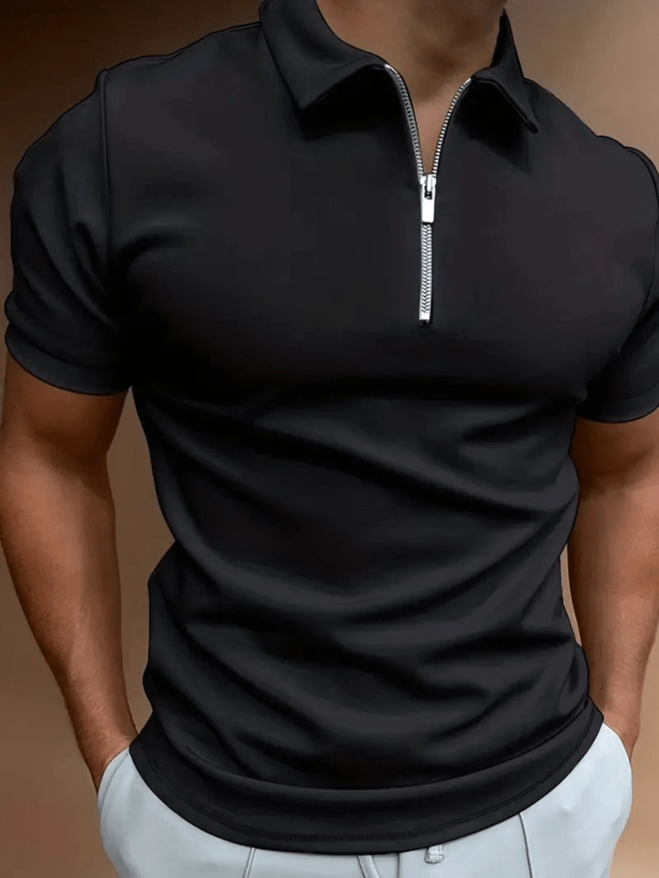Herren Sommer Polokragen Halbzip Kurzarmhemd, geeignet für lässige Outdoor-Ferienoutfits