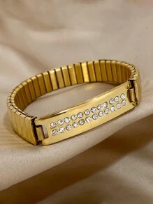 1 pieza Brazalete elástico de lujo con corte de diamante chapado en oro de 18K con circonita cúbica para mujeres y niñas - Joyería elegante y apilable, regalo del Día de la Madre, accesorio para bodas y fiestas, imprescindible de playa y verano, regalo de graduación y aniversario, pulsera minimalista de cadena Y2K