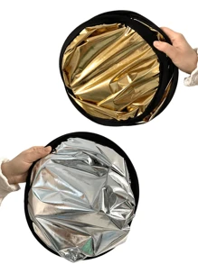 1pc Portable Foldable Photography Reflector, Round Collapsible Soft Light Reflector Disc For Portrait Photo, Live Streaming Lighting Panel, Studio Photography, Outdoor Light Blocking, 2-In-1 Gold & Silver Reflective Surfaces, With Storage Bag