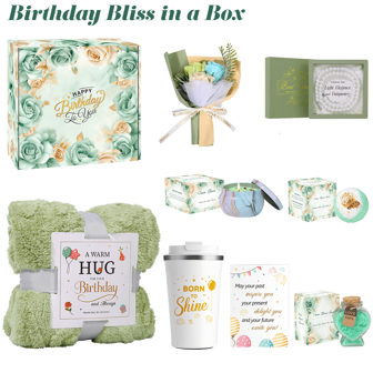 BouZaFoFa Green Spa Gift Basket For Women - Birthday & Mother's Day Luxury Self-Care Set, Relaxation Pamper Box Special Treats For Her, Mom, Sister, Best Friend