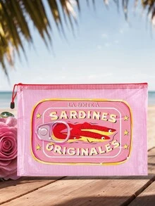 Cuatro tipos de bolsas de cosméticos impermeables impresas con latas de pescado, incluidas bolsas de cosméticos para la playa de verano, bolsas para aperitivos, bolsas de almacenamiento de productos de belleza, bolsas de almacenamiento de cargadores, bolsas de almacenamiento de esmalte de uñas y bolsas de cosméticos aptas para gran capacidad, moda, estilo simple