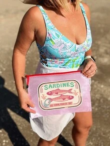 Cuatro tipos de bolsas de cosméticos impermeables impresas con latas de pescado, incluidas bolsas de cosméticos para la playa de verano, bolsas para aperitivos, bolsas de almacenamiento de productos de belleza, bolsas de almacenamiento de cargadores, bolsas de almacenamiento de esmalte de uñas y bolsas de cosméticos aptas para gran capacidad, moda, estilo simple