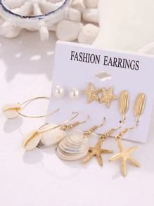 6 Pairs/Set Summer Boho Shell & Starfish Earrings Set For Women, Beach Holiday Party Jewelry Accessories