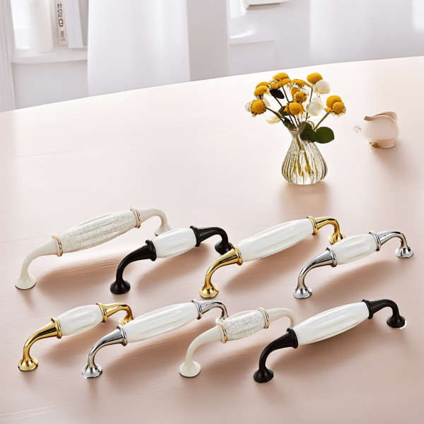 4 szt. Europejski styl minimalistyczny wiejski styl cynkowy ceramiczny uchwyt szafkowy. Garderoba. Uchwyt szuflady akcesoria meblowe (ze śrubami)