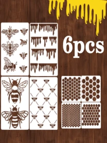 6 件鸟与花绘画模板 5.9*5.9 英寸 - 可水洗，可重复使用，适用于木材、帆布、纸张、织物、地板、墙壁、家居装饰和玻璃工艺品的 DIY 工艺、返校、学校用品 - 白色 - 查看 2