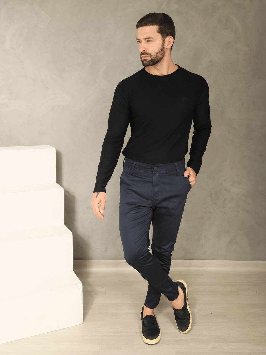 Men's Fine Sport Pants Premium Satin Fabric Tailoring Built-In Pocket - Màu xanh hải quân - Xem 1