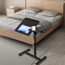 Laptoptisch auf Rollen mit neigbarer Platte, Betttisch mit verstellbarer Höhe von 65-95CM, Beistelltisch mit zwei Platten 47+23cm für Sofa
