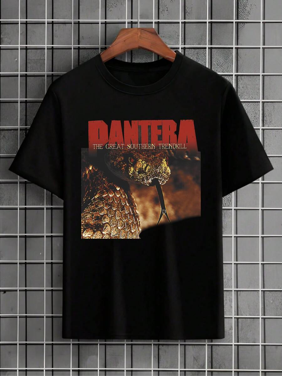 Pantera Rock Band T-Shirt International Music Shirt Blouse Unisex Male Female 100% Cotton Top Premium Streetwear New Release Immediate Shipping Various Colors!! Plus Size - 黑色 - 查看 1