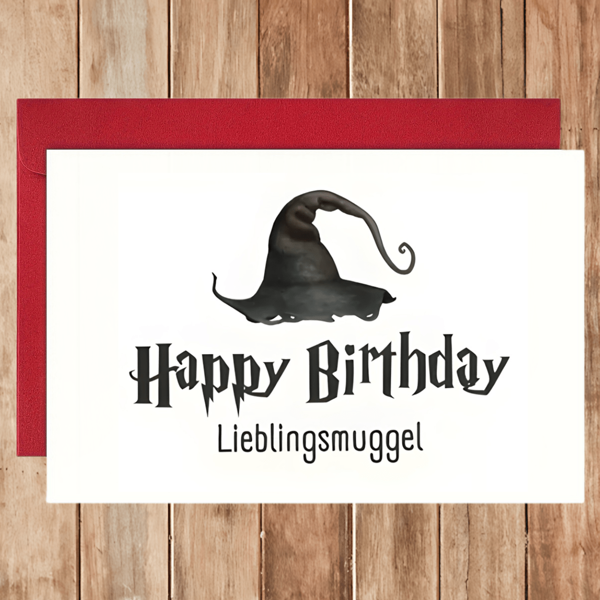 1pc Happy Birthday Greeting Card With Witch Hat Design For Fans Of Magic And Wizardry - Universal Birthday Wish For All Ages - "Lieblingsmuggel" Celebration Card School Supplies, Back To School