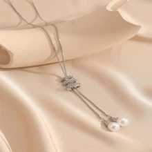 1 件优雅欧式水钻珍珠吊坠蛇骨链项链配饰