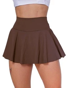 Women's Ruffled Short Skirt In High Quality Suplex Butt Cover Gym Fitness - Rust Brown - View 2