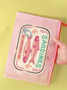 Cuatro tipos de bolsas de cosméticos impermeables impresas con latas de pescado, incluidas bolsas de cosméticos para la playa de verano, bolsas para aperitivos, bolsas de almacenamiento de productos de belleza, bolsas de almacenamiento de cargadores, bolsas de almacenamiento de esmalte de uñas y bolsas de cosméticos aptas para gran capacidad, moda, estilo simple