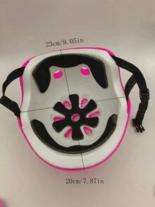 7 件套梅花图案黑色泡泡头盔 + 蝴蝶护具，适用于悬浮滑板、滑板、轮滑鞋 - 粉色 - 查看 3