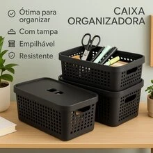 Organizer Box With Lid 3.6 Liters Kit Of 2 Stackable Boxes Practical Modern And Ideal For Home Office And Toy Storage - Gris - View 2