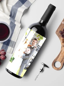 4-42PCS Custom Photo And Text Wine Bottle Sticker, Custom Photo Label, Custom Wedding Style Sticker, Custom Label, Personalized Photo And Text Bottle Sticker, Personalized Sticker, Wedding Label, Square Sticker, Colored Decal Label