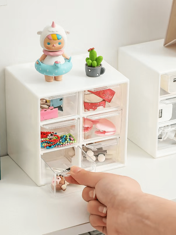 1pc Drawer Style Storage Box Desktop Storage Box Household Dustproof Drawer Style Stationery And Jewelry Six Grid Storage Box For Women Storage Organizer Travel Essentials Father Gift Back To School