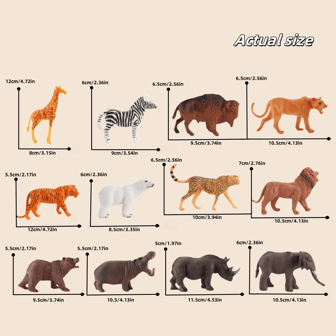 Modelos de animales realistas - León, Tigre, Rinoceronte, Hipopótamo, Jirafa, Oso Polar, Cebra, Yak, Leopardo, León, Elefante, Decoración de escritorio, Figuras coleccionables pequeñas, Artículos de oficina, Mini regalo