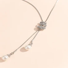 1 件优雅欧式水钻珍珠吊坠蛇骨链项链配饰