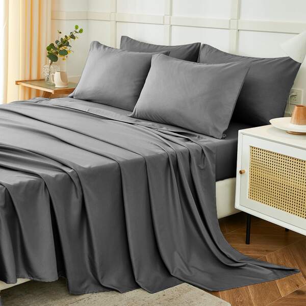 Set Lenzuola Matrimoniale in tessuto spazzolato tinta unita - Singolo (90 CM) / Una Piazza e Mezza (120 CM) / Matrimoniale (180 CM), Materiale Delicato Sulla Pelle, Adatto A Tutte Le Stagioni, Design Minimalista, Ideale Per La Casa E L'Hotel.