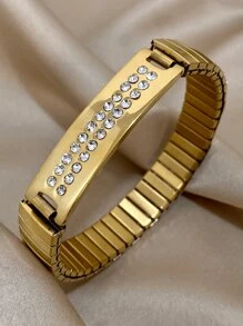 1 pieza Brazalete elástico de lujo con corte de diamante chapado en oro de 18K con circonita cúbica para mujeres y niñas - Joyería elegante y apilable, regalo del Día de la Madre, accesorio para bodas y fiestas, imprescindible de playa y verano, regalo de graduación y aniversario, pulsera minimalista de cadena Y2K