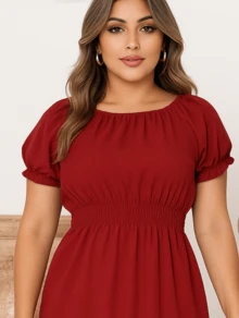 Kit 2 Women's Dresses Casual Vibrant Colors Ruffle Short Sleeves Elegant - Burgundy - View 3