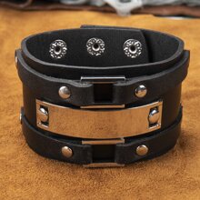 1pc Minimalist Vintage European & American Style Handmade Genuine Leather Braided Bracelet, Adjustable Size Suitable For Men, Women, Teens For Daily Wear, Halloween