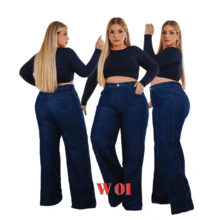Women's Wide Leg Plus Size Jeans High Waist Curve - Dark Wash - View 4