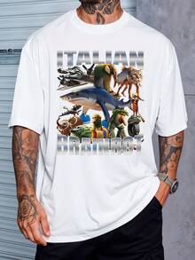 Italian Brainrot Meme T-Shirt Shirt Blouse Unisex Men Women 100% Cotton Top Premium Streetwear New Release Immediate Shipping Various Colors!! Plus Size - 白色 - 查看 1