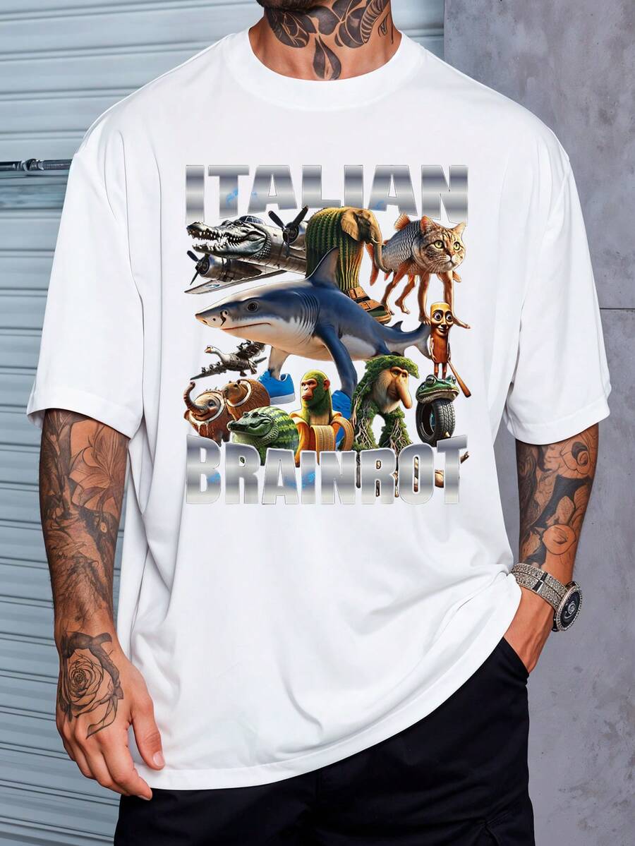 Italian Brainrot Meme T-Shirt Shirt Blouse Unisex Men Women 100% Cotton Top Premium Streetwear New Release Immediate Shipping Various Colors!! Plus Size - 白色 - 查看 1