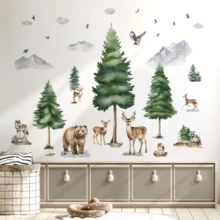 4pcs/3pcs,Wondever Mountain Tree Wall Stickers Large Pine Tree Forest Animal Bear Fox Peel And Stick Wall Art Decals For Kids Room Baby Nursery Bedroom - Multicolor - View 5