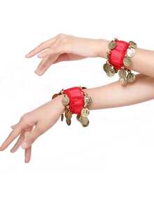 2pcs (Bracelets) Or 1 Piece Of Women'S Belly Dance Waist Chain Clothing, Combining Waist Chain And Bracelet To Create An Amazing Performance. Decorative Metal Mesh Waist Belt, Dancing Hip Scarf Coin Belt, Bohemian Style(Bracelets Are All A Pair) - Multicolor - View 6