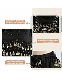 2pcs (Bracelets) Or 1 Piece Of Women'S Belly Dance Waist Chain Clothing, Combining Waist Chain And Bracelet To Create An Amazing Performance. Decorative Metal Mesh Waist Belt, Dancing Hip Scarf Coin Belt, Bohemian Style(Bracelets Are All A Pair) - Multicolor - View 9