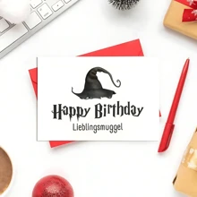 1pc Happy Birthday Greeting Card With Witch Hat Design For Fans Of Magic And Wizardry - Universal Birthday Wish For All Ages - "Lieblingsmuggel" Celebration Card School Supplies, Back To School