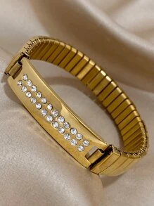 1 pieza Brazalete elástico de lujo con corte de diamante chapado en oro de 18K con circonita cúbica para mujeres y niñas - Joyería elegante y apilable, regalo del Día de la Madre, accesorio para bodas y fiestas, imprescindible de playa y verano, regalo de graduación y aniversario, pulsera minimalista de cadena Y2K