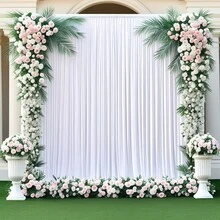 1 pieza Elegante cortina de fondo de boda de tela elástica blanca, cortina de arco de boda, decoración multifuncional adecuada para bodas, fiestas de cumpleaños, cenas en casa y varias ocasiones, fondo fotográfico, decoración de boda, protección de la privacidad, con bolsillo para barra en la parte superior, Tamaños: 100x300cm/200x200cm/200x300cm, Cortina blanca en tela suave